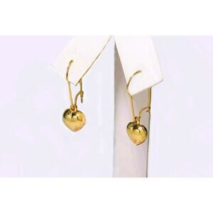Secure kidney clasp Drop Dangle 6mm puffed Hearts Authentic 14K 1/20 Gold Filled